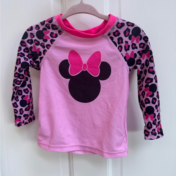 NWOT Disney 12M Minnie Mouse Pink and Black Girls Long Sleeve Swim Top Rashguard - Picture 1 of 4